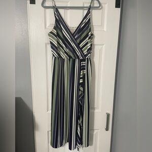 LOFT Green and Blue Striped Maxi Dress